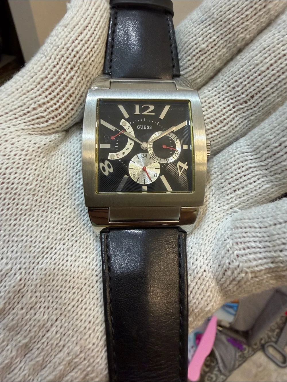 Guess Power Broker Men's Square Multifunction Watch Black Dial Japan Movt Rare